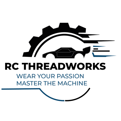 Logo of RC Threadworks with text 'Wear Your Passion, Master The Machine' on a transperant background.